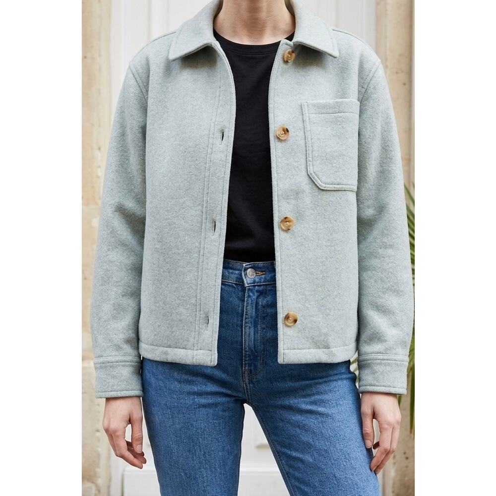 Light Sage Utility Jacket M Modern Uniform Soft Normcore Workwear Chic Capsule